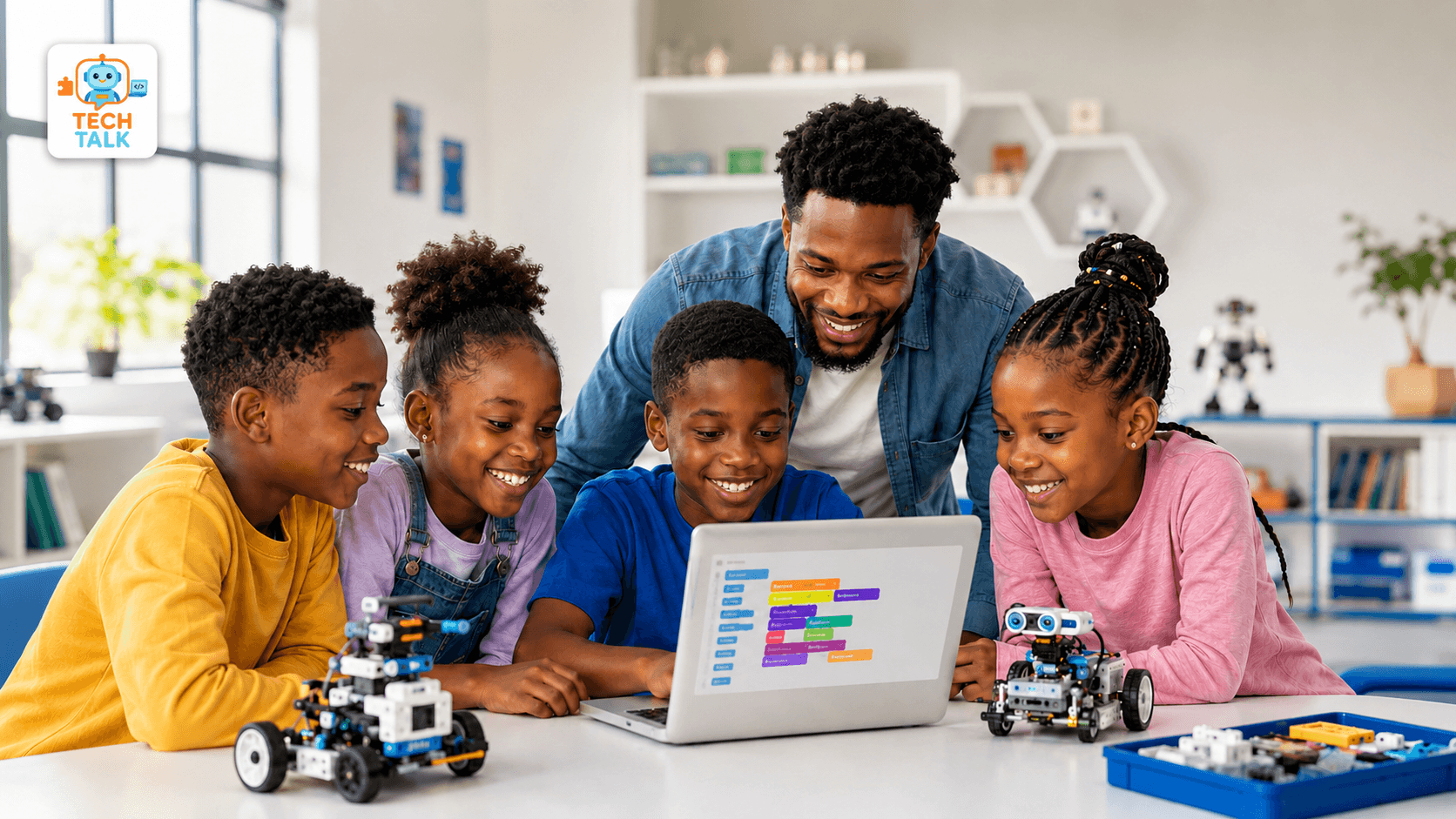 African children learning coding and robotics at Tech Talk Hub